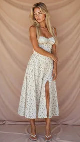 Vestido de Verano Midi de Flores con Tirantes y Corset