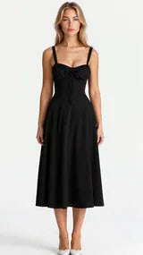 Vestido de Verano Midi de Flores con Tirantes y Corset