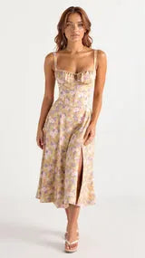 Vestido de Verano Midi de Flores con Tirantes y Corset