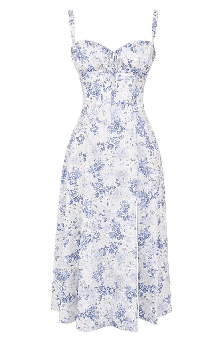 Vestido de Verano Midi de Flores con Tirantes y Corset