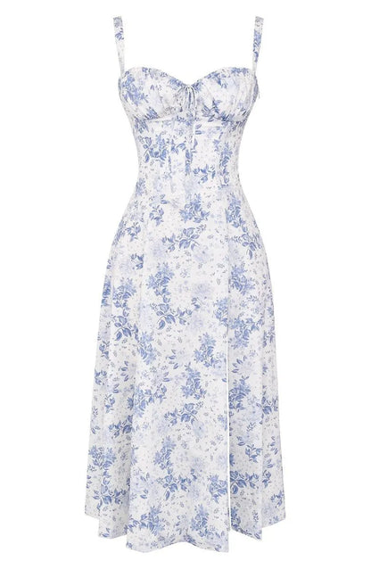 Vestido de Verano Midi de Flores con Tirantes y Corset