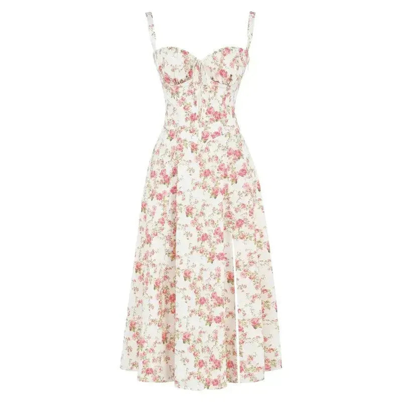 Vestido de Verano Midi de Flores con Tirantes y Corset