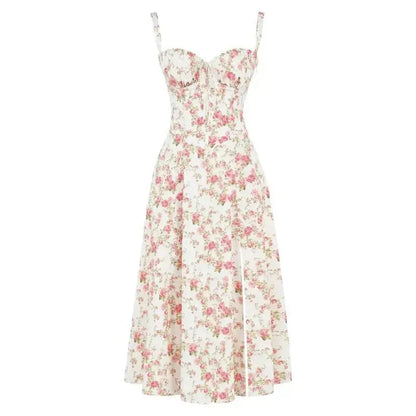 Vestido de Verano Midi de Flores con Tirantes y Corset