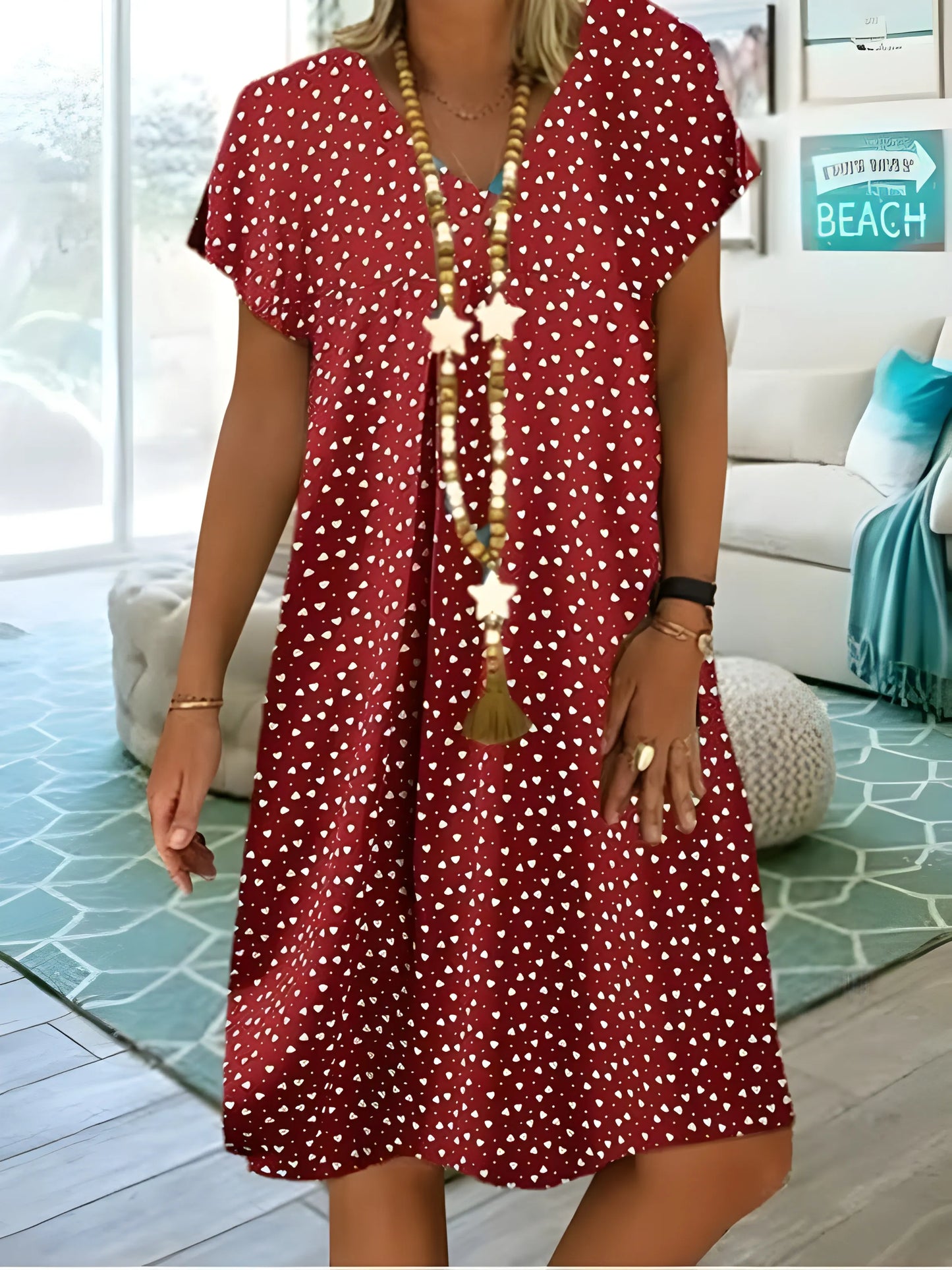 Vestido de Verano Midi de Lunares Casual con Manga Corta
