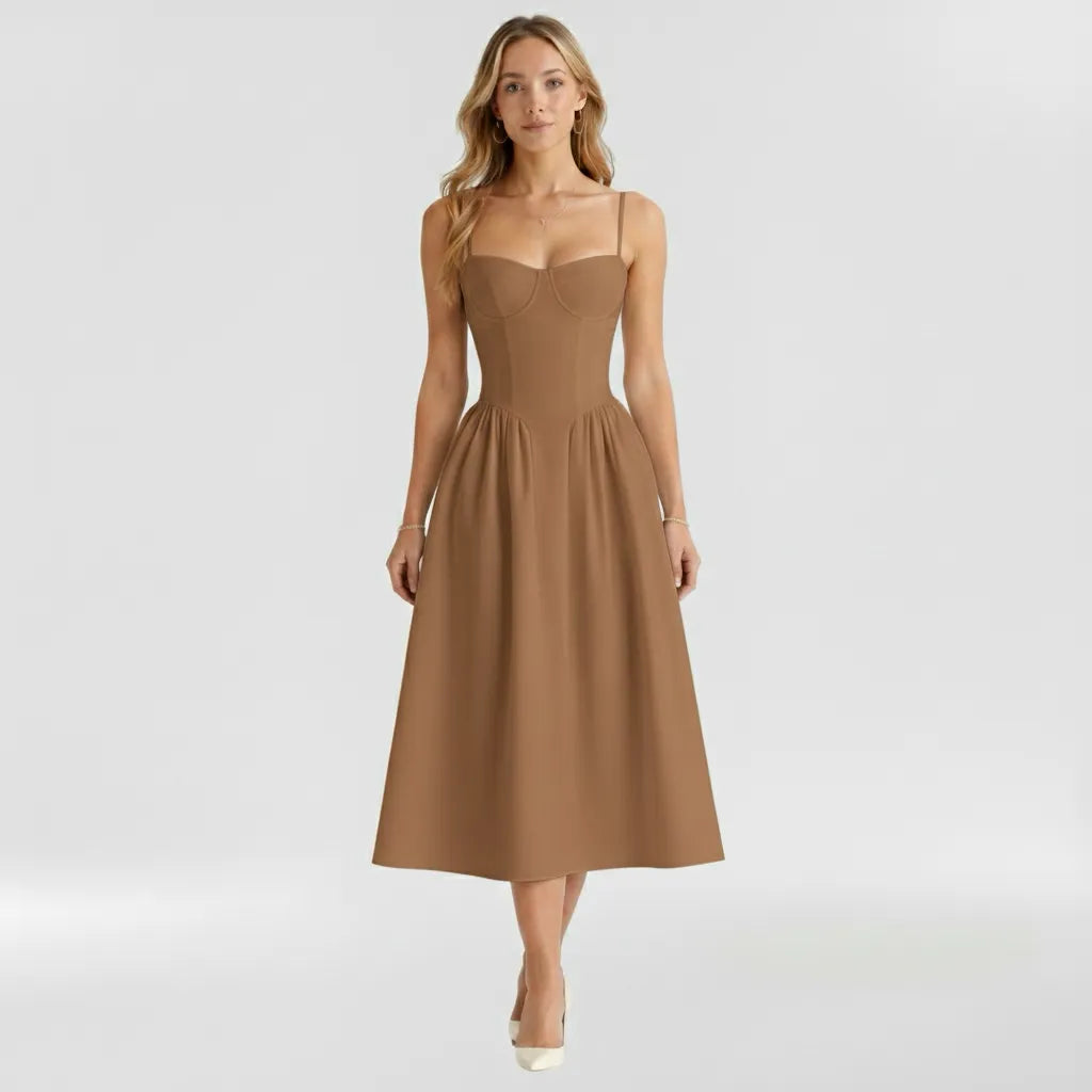 Vestido de Verano Midi y Elegante Corset con Tirantes