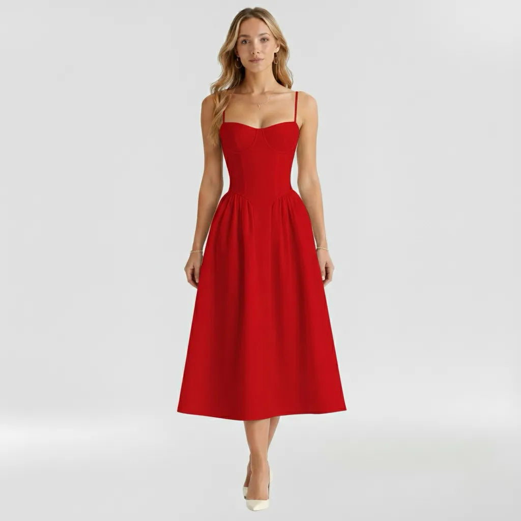 Vestido de Verano Midi y Elegante Corset con Tirantes