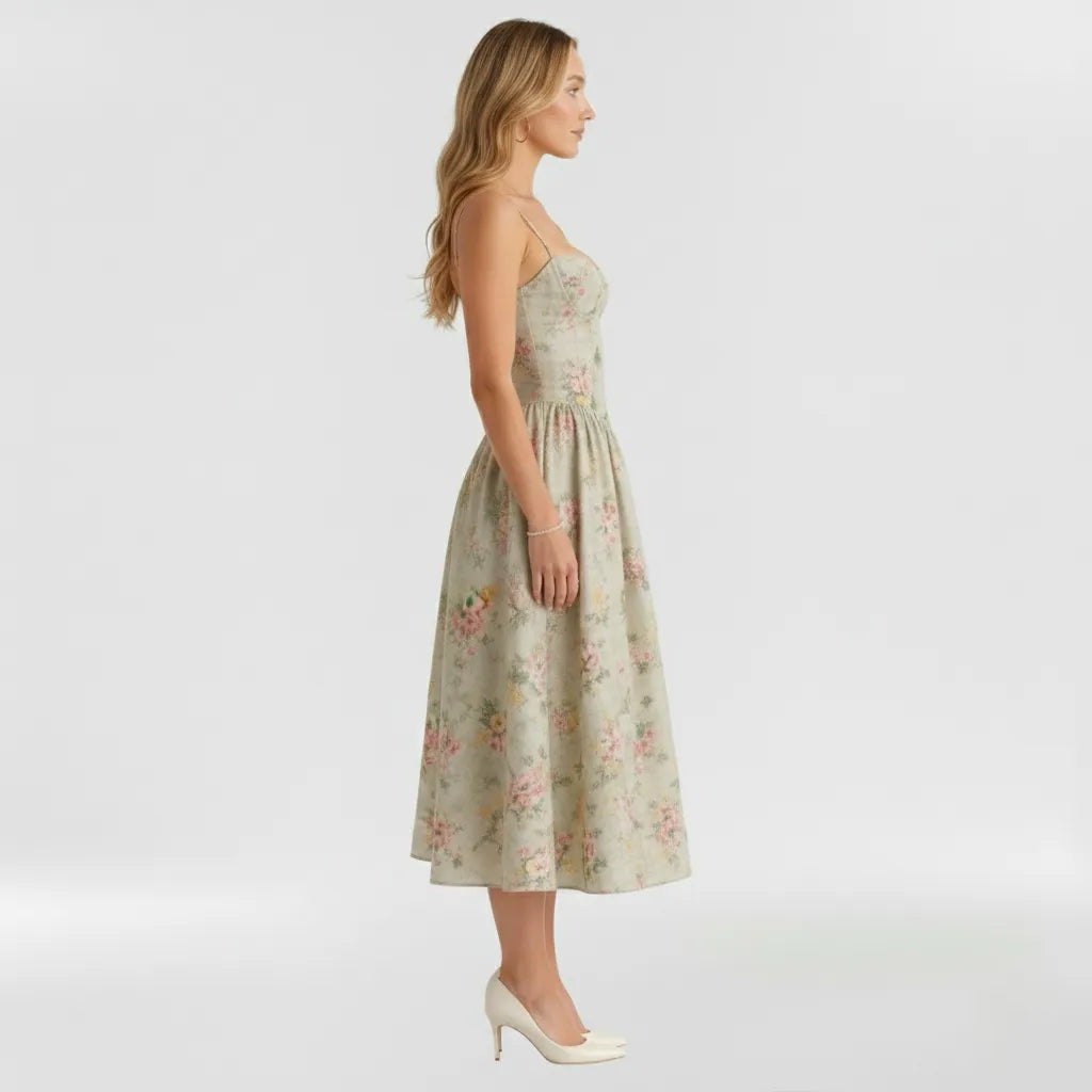 Vestido de Verano Midi y Elegante Corset con Tirantes