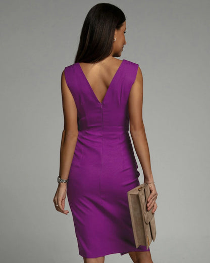 Vestido para Invitada de Boda Corto Elegante con Escote en V y Drapeado