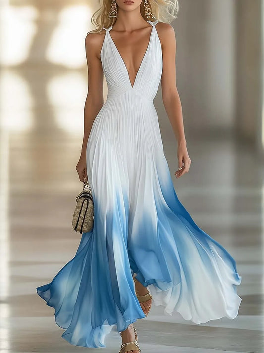Vestido para Invitada de Boda Largo Elegante Boho con Plisado