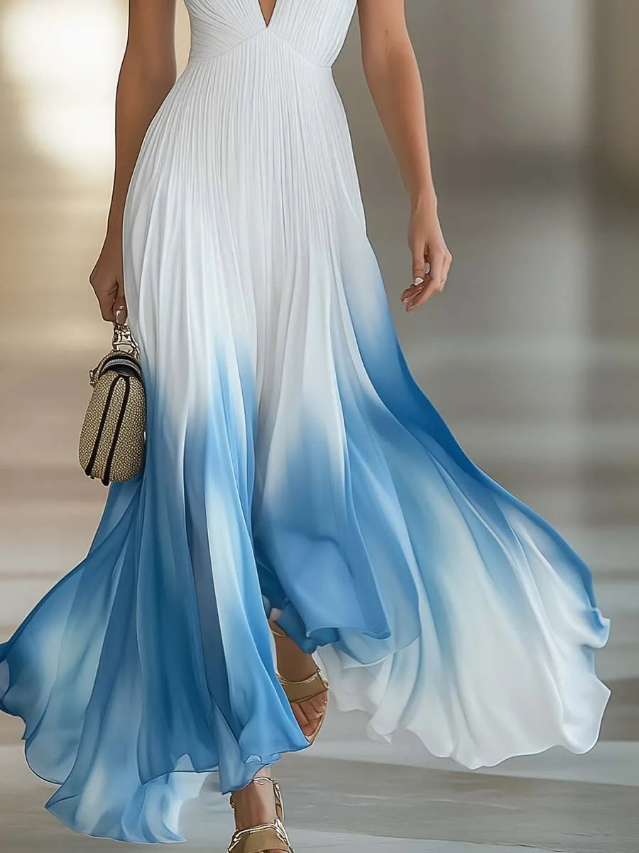 Vestido para Invitada de Boda Largo Elegante Boho con Plisado