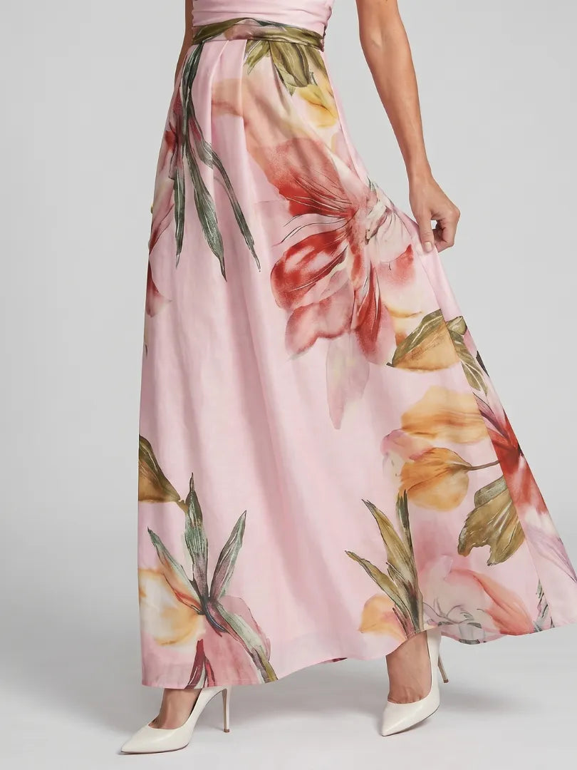 Vestido para Invitada de Boda Largo Elegante Flores con Cuello Halter