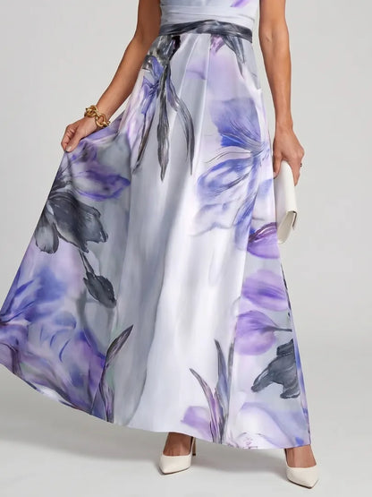Vestido para Invitada de Boda Largo Elegante Flores con Cuello Halter