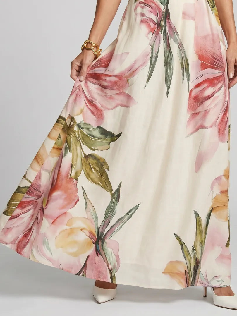 Vestido para Invitada de Boda Largo Elegante Flores con Cuello Halter