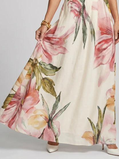 Vestido para Invitada de Boda Largo Elegante Flores con Cuello Halter