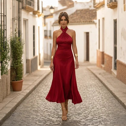 Vestido para Invitada de Boda Largo Elegante con Cuello Halter