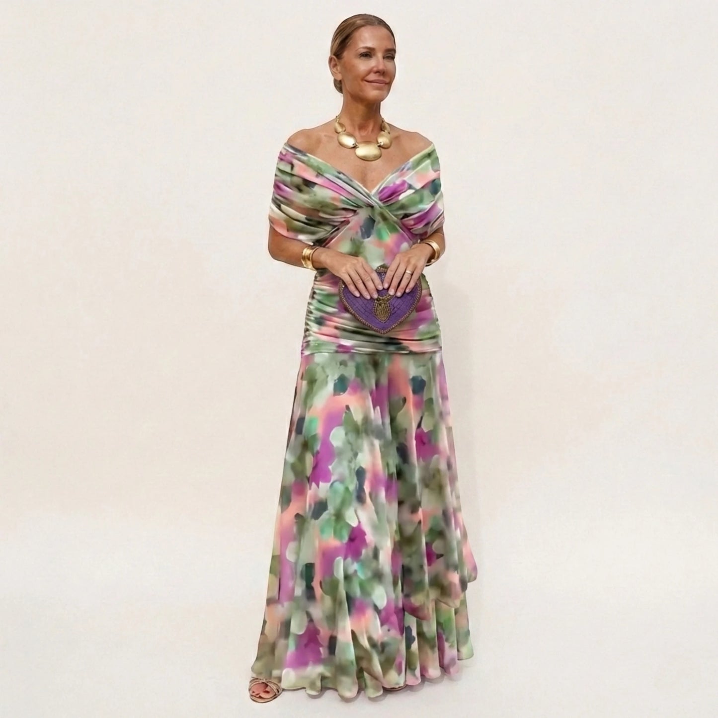 Vestido de Invitada de Boda Largo Elegante con Hombros Descubiertos