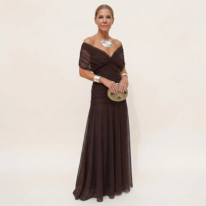 Vestido de Invitada de Boda Largo Elegante con Hombros Descubiertos