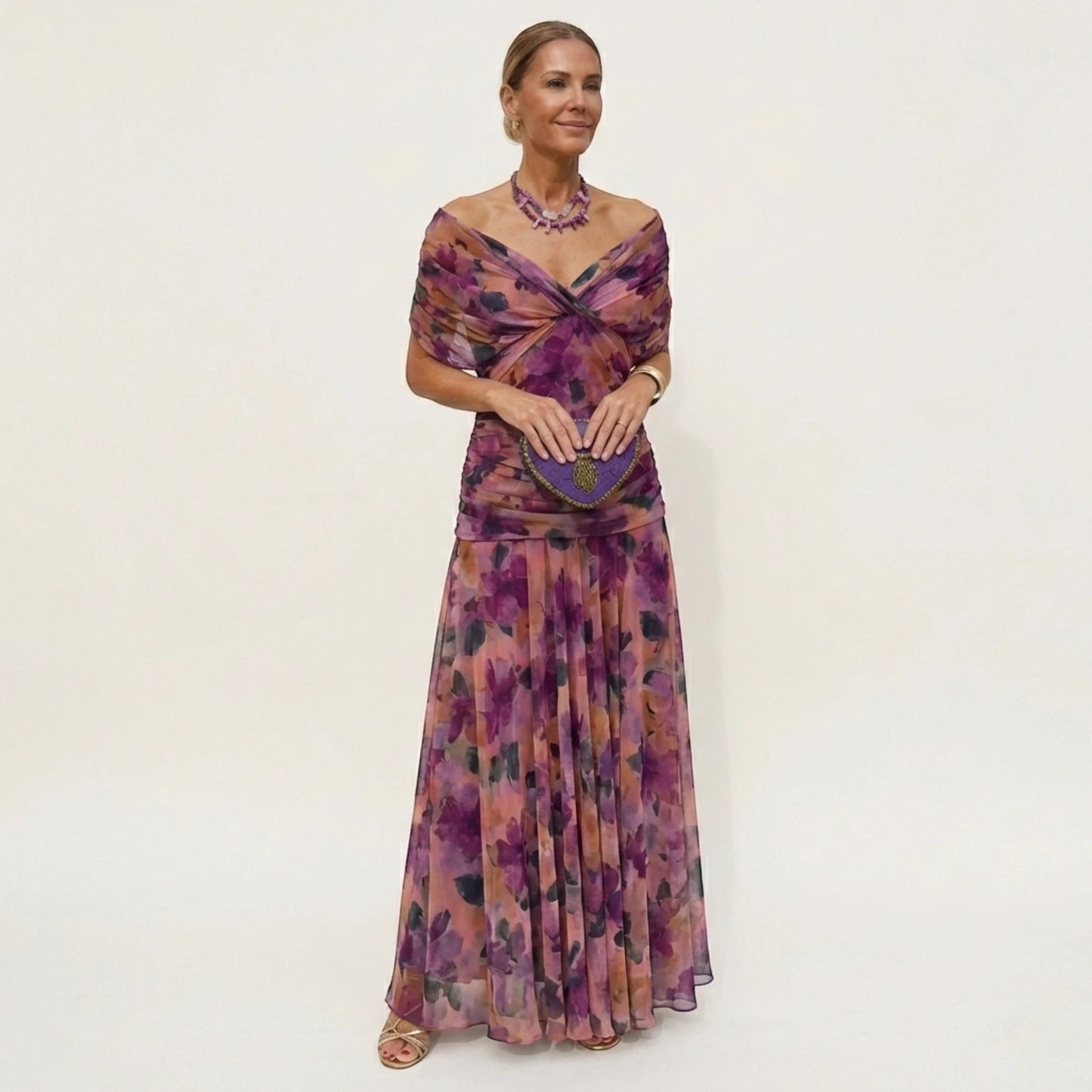 Vestido de Invitada de Boda Largo Elegante con Hombros Descubiertos
