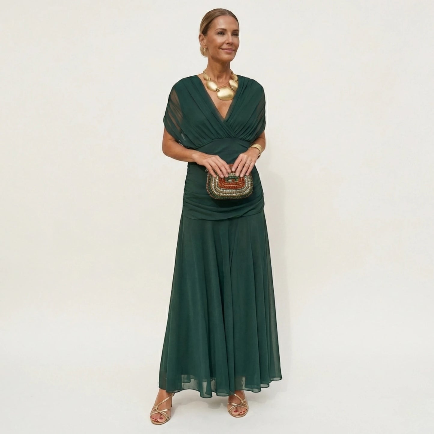 Vestido de Invitada de Boda Largo Elegante con Hombros Descubiertos