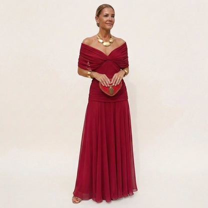 Vestido de Invitada de Boda Largo Elegante con Hombros Descubiertos