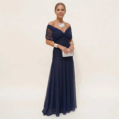 Vestido de Invitada de Boda Largo Elegante con Hombros Descubiertos
