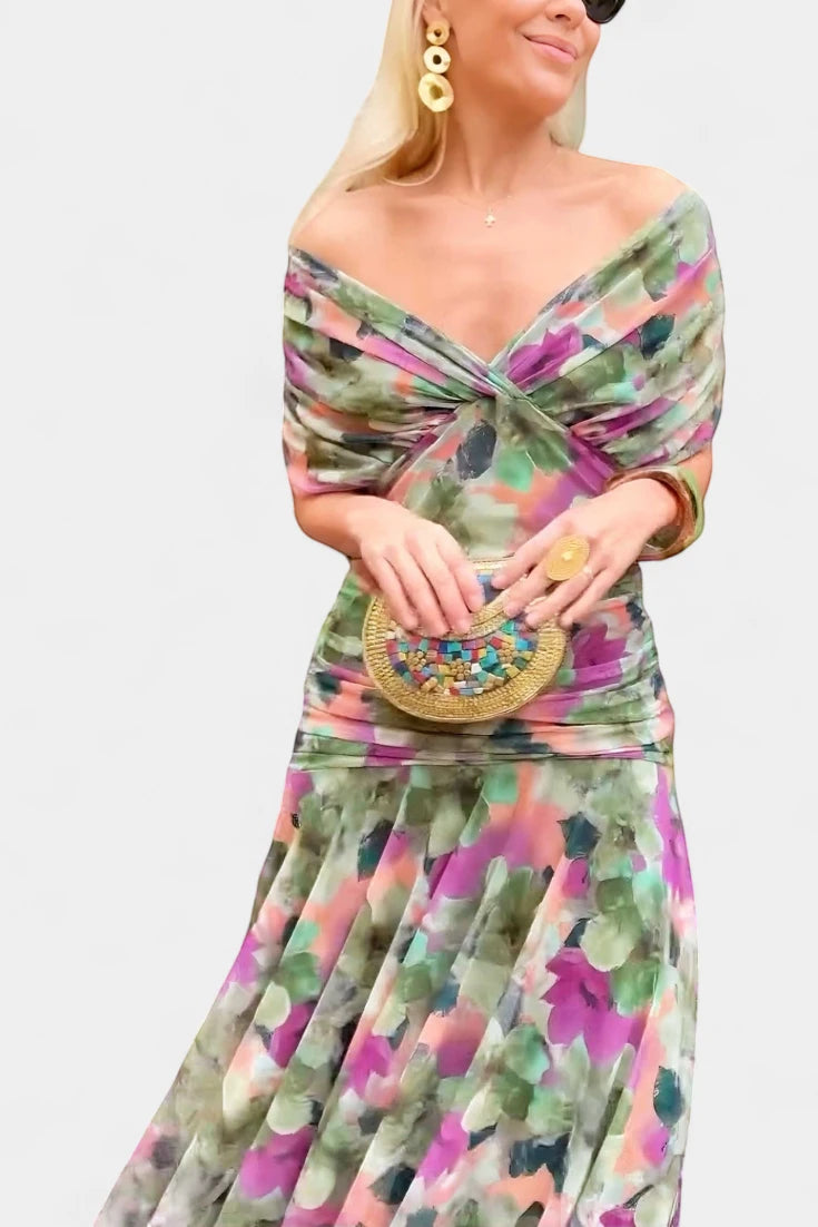 Vestido de Invitada de Boda Largo Elegante con Hombros Descubiertos