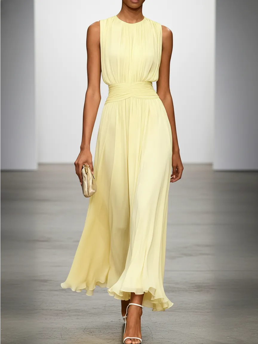 Vestido para Invitada de Boda Largo Elegante con Plisado