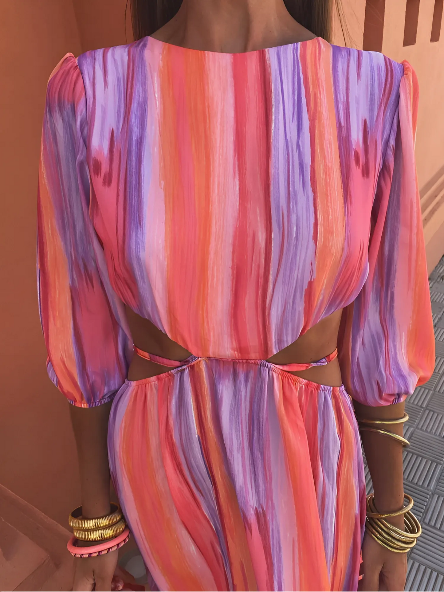 Vestido para Invitada de Boda Largo Estampado Elegante con Espalda Descubierta