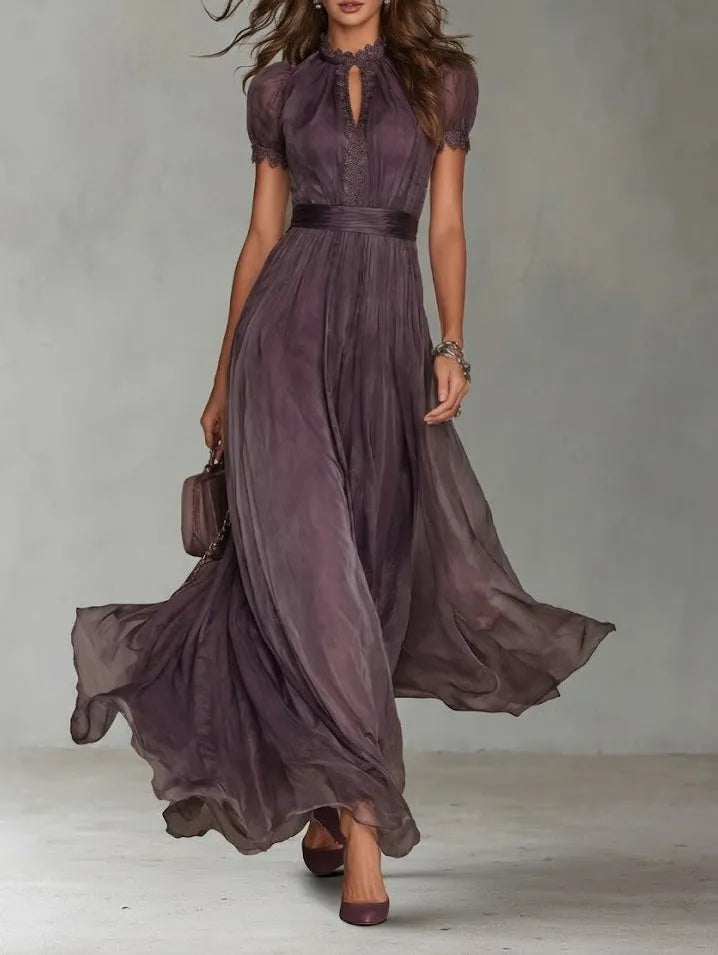 Vestido para Invitada de Boda Largo Vintage Elegante con Plisado