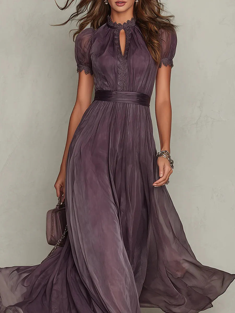 Vestido para Invitada de Boda Largo Vintage Elegante con Plisado
