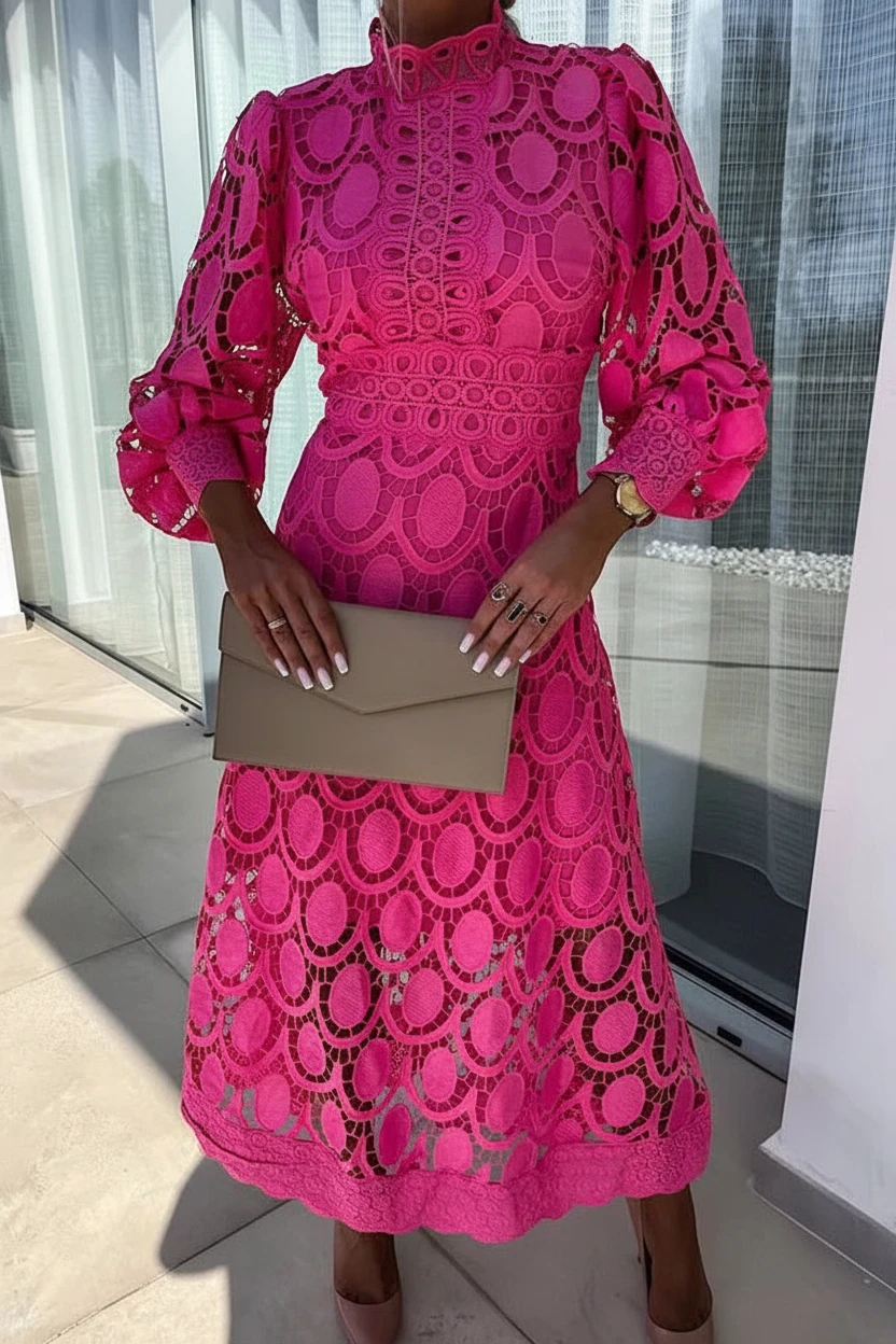 Vestido para Invitada de Boda Midi Elegante Casual con Manga Larga