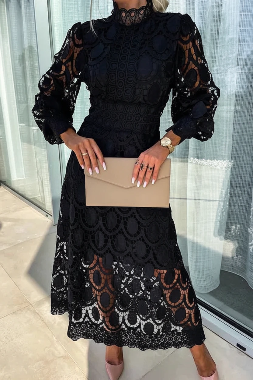 Vestido para Invitada de Boda Midi Elegante Casual con Manga Larga