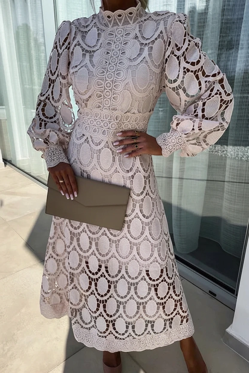 Vestido para Invitada de Boda Midi Elegante Casual con Manga Larga
