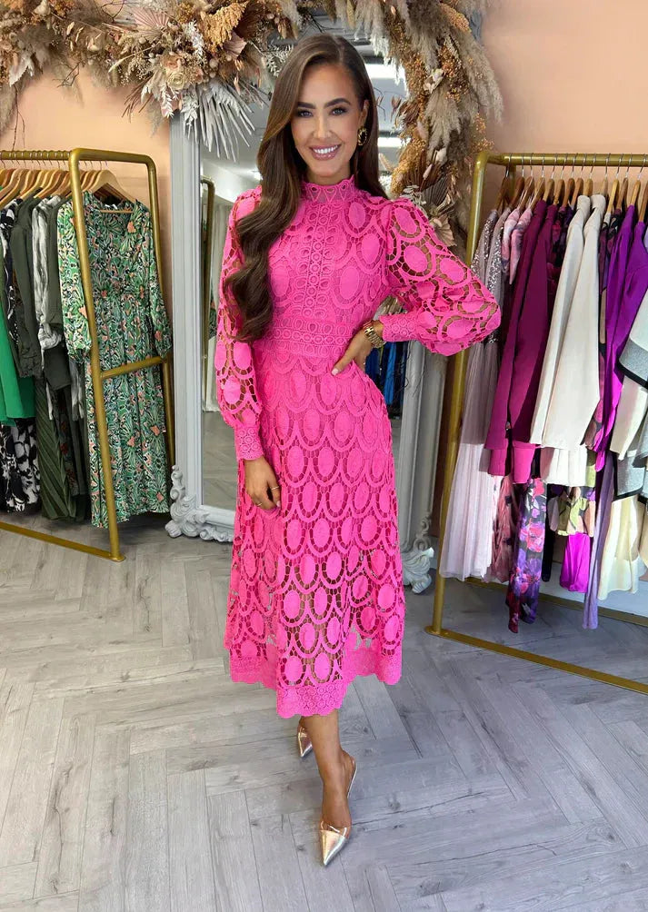 Vestido para Invitada de Boda Midi Elegante Casual con Manga Larga