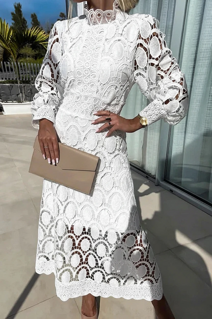 Vestido para Invitada de Boda Midi Elegante Casual con Manga Larga