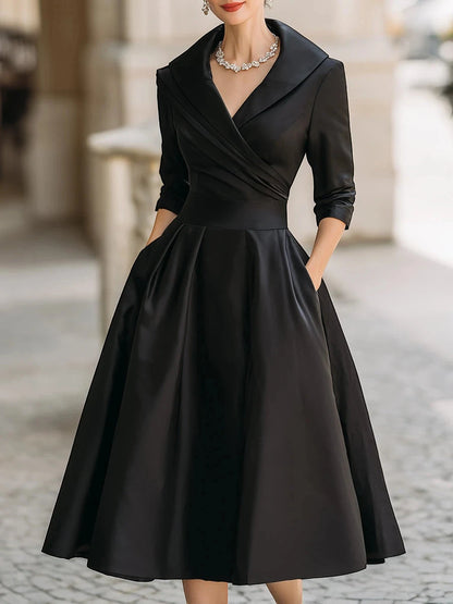 Vestido de Invitada de Boda Midi Elegante con Cuello Solapa