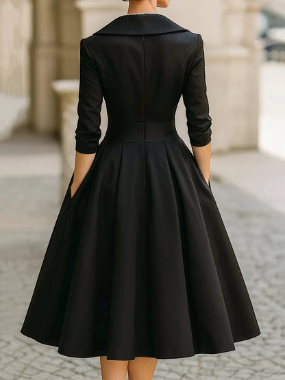 Vestido de Invitada de Boda Midi Elegante con Cuello Solapa