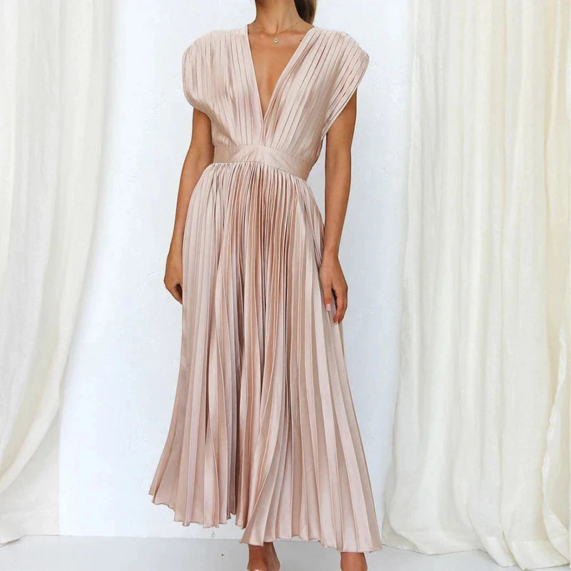 Vestido para Invitada de Boda Midi Plisado con Escote en V