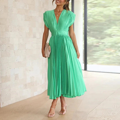 Vestido para Invitada de Boda Midi Plisado con Escote en V