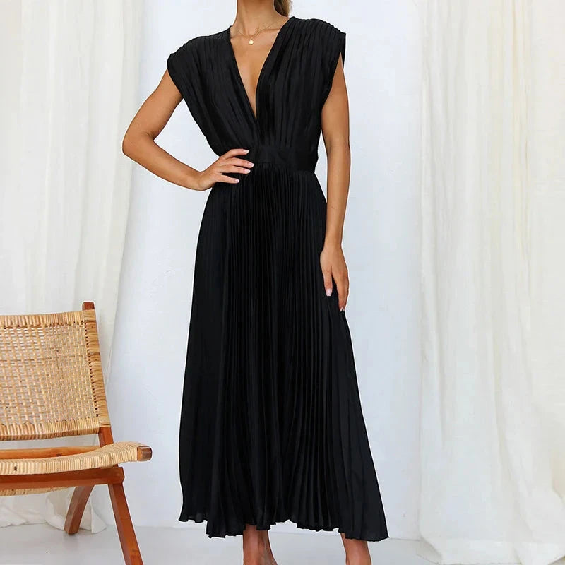 Vestido para Invitada de Boda Midi Plisado con Escote en V