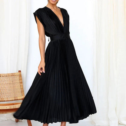 Vestido para Invitada de Boda Midi Plisado con Escote en V