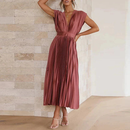 Vestido para Invitada de Boda Midi Plisado con Escote en V