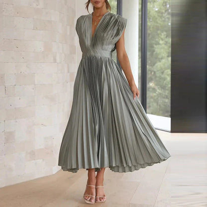 Vestido para Invitada de Boda Midi Plisado con Escote en V