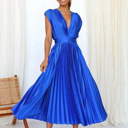Vestido para Invitada de Boda Midi Plisado con Escote en V