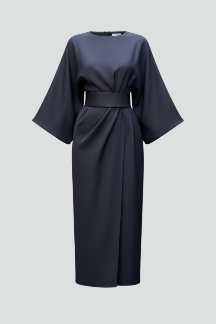 Vestido de Invitada de Boda Midi Sofisticado Elegante con Cuello Redondo