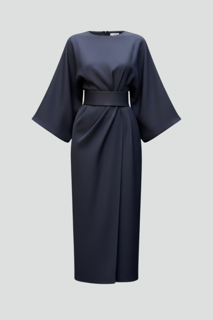 Vestido de Invitada de Boda Midi Sofisticado Elegante con Cuello Redondo