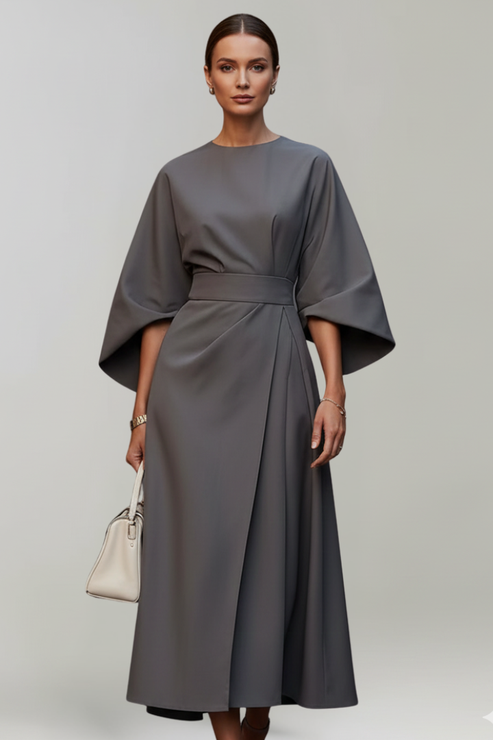 Vestido de Invitada de Boda Midi Sofisticado Elegante con Cuello Redondo