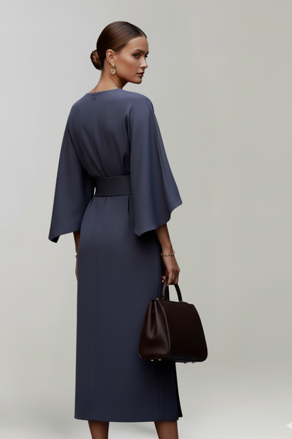 Vestido de Invitada de Boda Midi Sofisticado Elegante con Cuello Redondo