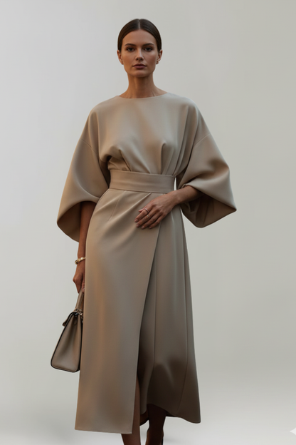 Vestido de Invitada de Boda Midi Sofisticado Elegante con Cuello Redondo