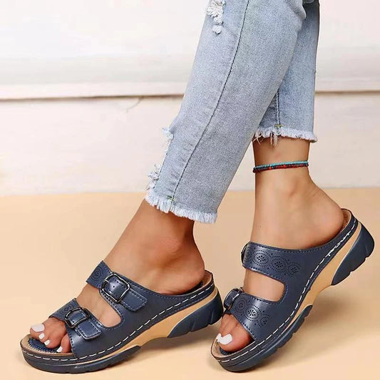 Women's Open Toe Comfortable Sandals with Velcro Strap and Arch Support